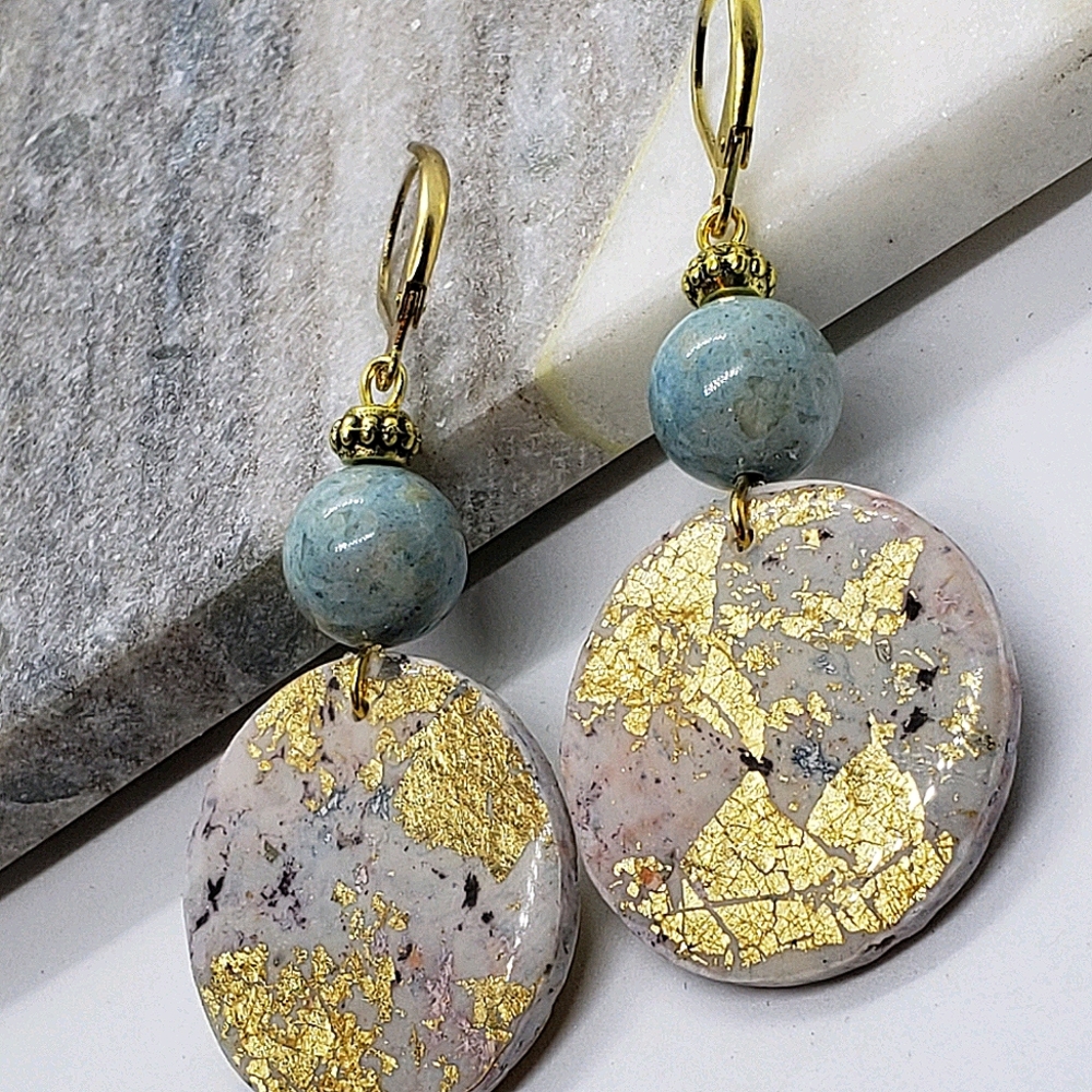 Acrylic dipped granite style clay earrings